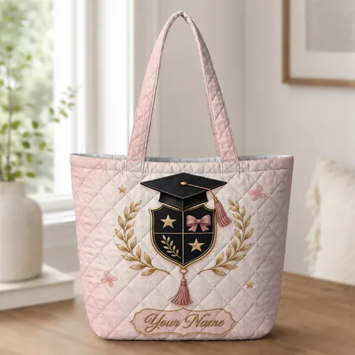 Graduation Cap And Crest Keepsake Gift For College Seniors And Recent Graduates Quilted Tote Bag