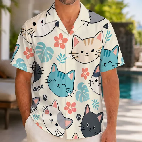 Playful Tropical Cat Faces For Resort Vacations, Beach Parties And Cat Lover Travel Hawaiian Shirt