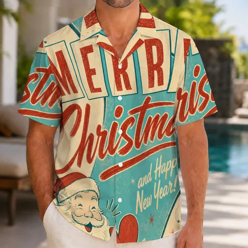 Vintage Santa Tropical Christmas Atomic Resort Holiday Party Gift For Men And Dads Hawaiian Shirt