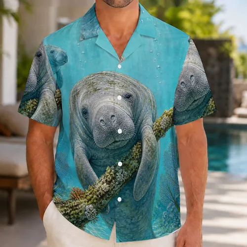 Gentle Manatees In Turquoise Lagoon For Beach Vacations, Cruises And Ocean Lovers Hawaiian Shirt