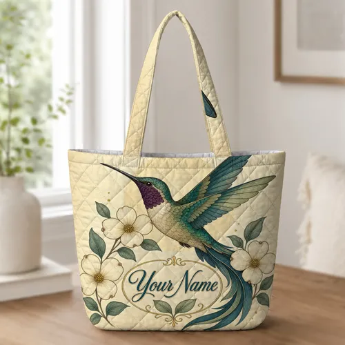 Hummingbird Dogwood Floral For Weekend Travel And Thoughtful Gifts For Women Nature Lovers Quilted Tote Bag