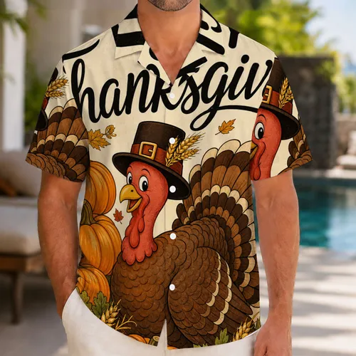 Thanksgiving Turkey And Pumpkins Harvest Feast Party Outfit Gift For Men And Women Hawaiian Shirt