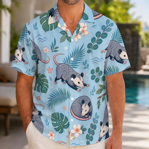Cute Opossum Tropical Botanical Aloha Wear For Beach Vacations And Animal Lovers Hawaiian Shirt