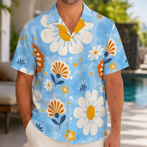 Retro Orange White Daisy Floral Tropical Vacation Resort Wear For Men And Beach Days Hawaiian Shirt