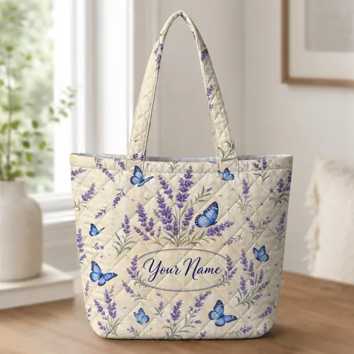 Lavender And Blue Butterfly Garden For Spring Getaways, Commuters And Nature Lovers Quilted Tote Bag