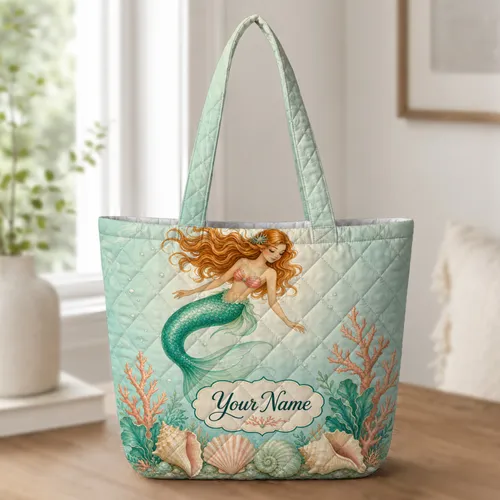 Mermaid Coral Reef Beach Travel Companion for Ocean Lovers and Daily Essentials Quilted Tote Bag