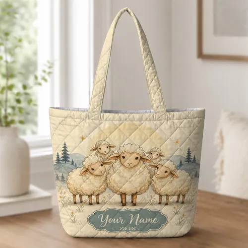 Whimsical Sheep Meadow Scene For Farm Picnics Market Days And Cozy Everyday Carry Quilted Tote Bag