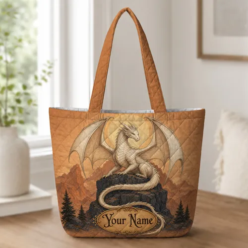 Vintage White Dragon Mountain Canyon Fantasy Gift For Book Lovers Daily Travel Use Quilted Tote Bag