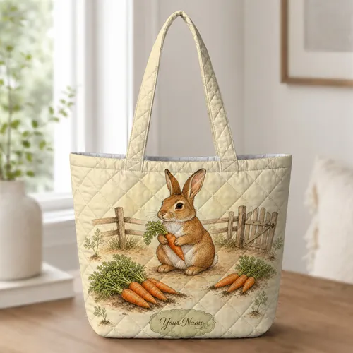 Watercolor Rabbit Carrot Garden for Book Lovers, Commuters, and Everyday Gifts Quilted Tote Bag