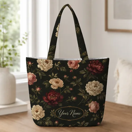 Vintage Peony Rose Floral Name Gift For Elegant Travel, Work And Everyday Carry Women Quilted Tote Bag