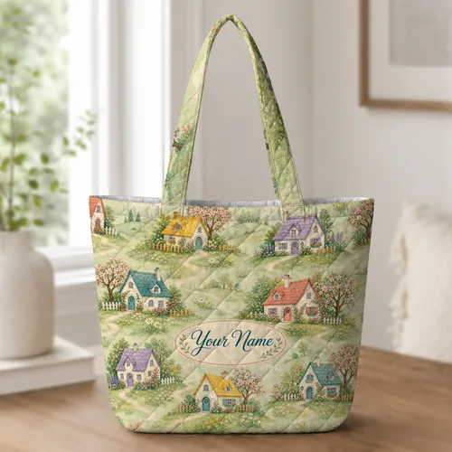 Whimsical Fairytale Village Cottages For Everyday Travel And Holiday Gifts For Women Quilted Tote Bag
