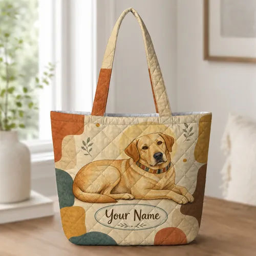 Yellow Labrador Retriever Pet Lover Gift for Travel, Daily Errands, and Dog Moms Quilted Tote Bag