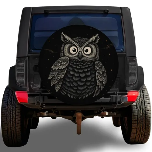 Vintage Engraved Owl Night Sky For Jeep Camping And Outdoor Adventure Enthusiasts Spare Tire Cover