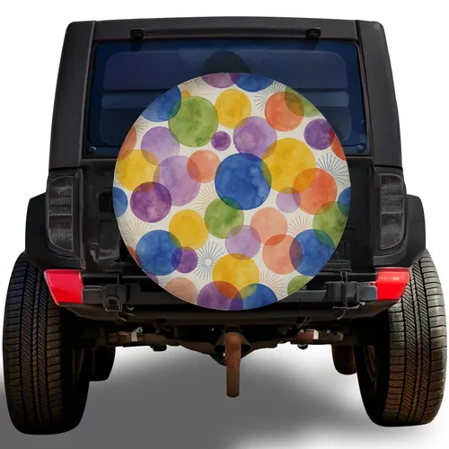 Colorful Watercolor Circles for Cheerful Road Trips, RV Camping and Trailer Travel Spare Tire Cover