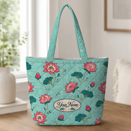 Coral Lotus Floral Medallion for Everyday Travel Use and Thoughtful Gifts for Women Quilted Tote Bag