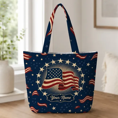 Patriotic Stars And Stripes Wreath For Memorial Day Travel And Everyday Carry Gifts Quilted Tote Bag