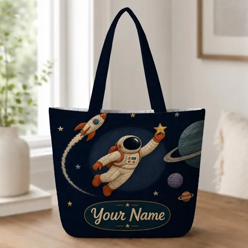 Astronaut Rocket Star Space Scene For Everyday Travel And Stargazing Enthusiasts Quilted Tote Bag