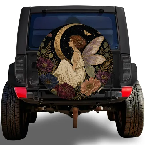 Vintage Celestial Fairy Moon And Wildflowers For Boho Camping Adventure Enthusiasts Spare Tire Cover