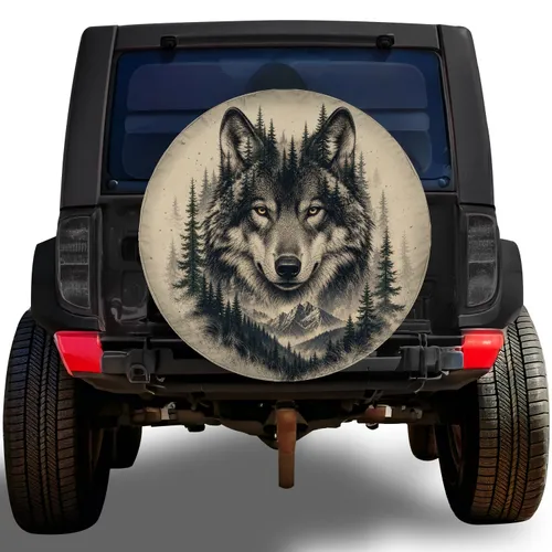 Wolf Forest Mountain Wilderness Adventure Gift for Jeep, SUV and Off Road Drivers Spare Tire Cover
