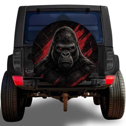 Fierce Red-Eyed Gorilla Comic Art For Off-Road SUV And RV Adventure Enthusiasts Spare Tire Cover