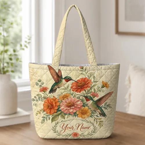 Ruby Throated Hummingbirds And Coral Flowers For Garden Lovers Casual Style Quilted Tote Bag