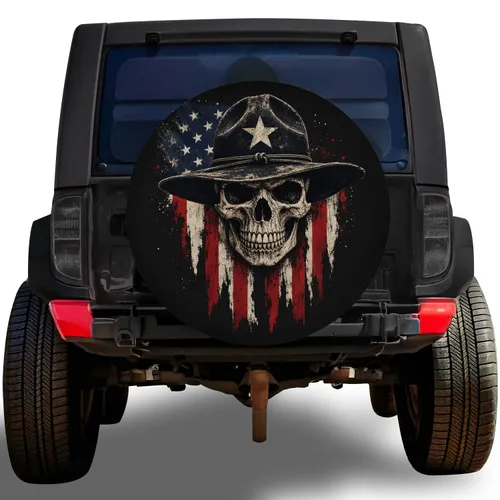 Patriotic Skull With Star Hat For Off Road Adventures And Outdoor Truck Enthusiasts Spare Tire Cover