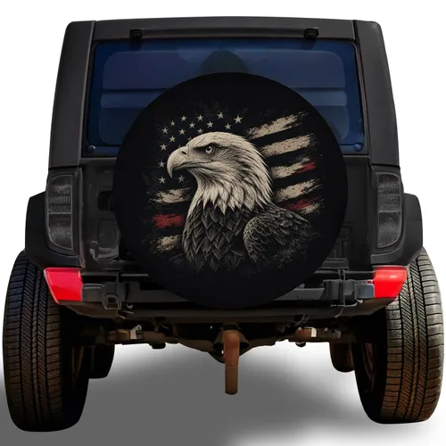 Bald Eagle American Flag Vintage Patriotic Off Road SUV Adventure Gift For Veterans Spare Tire Cover