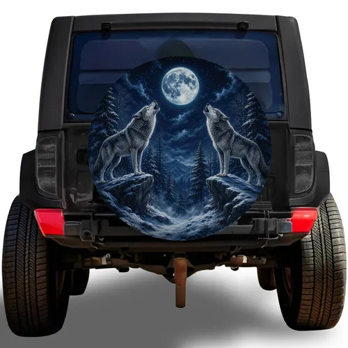 Howling Wolves Under Frost Moon for Winter Overland Adventures and Wildlife Lovers Spare Tire Cover