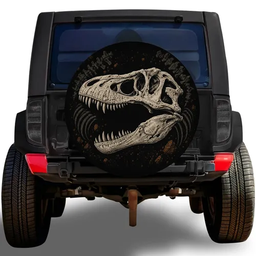 T Rex Skull Fossil Engraving For Off Road Adventure SUVs And Dinosaur Enthusiasts Spare Tire Cover