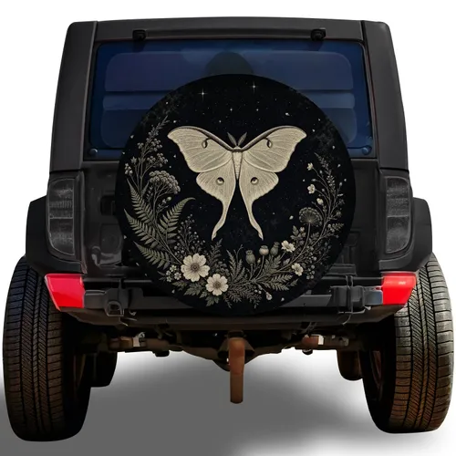Luna Moth And Wildflower Crescent For Gothic Night Driving And Nature Lovers Gift Spare Tire Cover