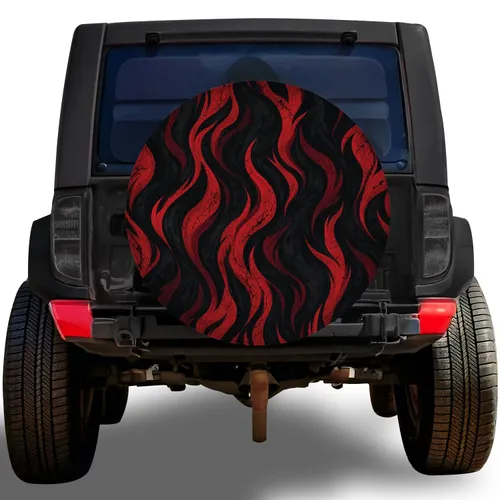 Red Black Flame Stripes For Off Road Adventure And Performance SUV Drivers Everywhere Spare Tire Cover