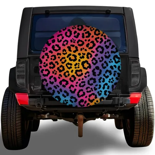 Rainbow Leopard Neon Style for Colorful SUV Adventures, Camping and Bold Road Trips Spare Tire Cover