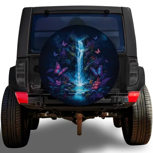 Enchanted Waterfall And Butterflies For Colorful Camping Adventures And Nature Lovers Spare Tire Cover