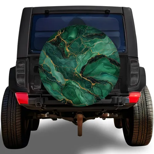 Emerald Green Agate Marble With Gold Veins For Luxury SUV And Off Road Adventure Style Spare Tire Cover