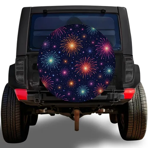 Colorful Fireworks Night Sky For Fourth Of July Road Trips, Camping, And Holiday Travel Spare Tire Cover
