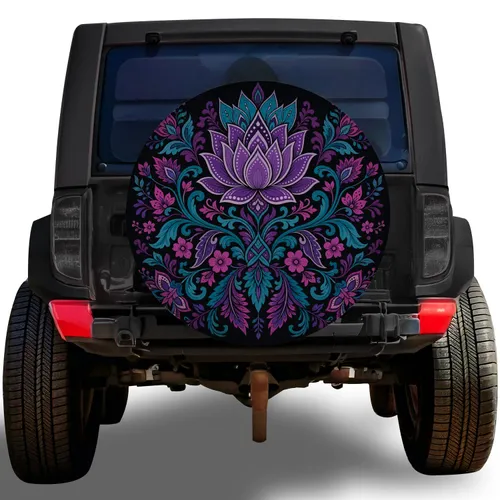 Bohemian Violet Lotus Mandala For Stylish Road Trips And Adventure Loving Drivers Spare Tire Cover