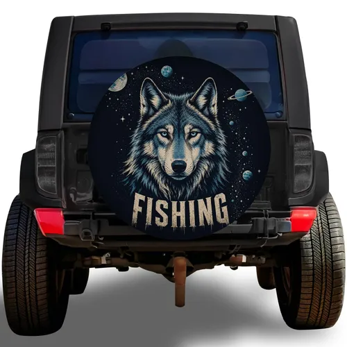 Celestial Wolf Head Fishing Adventure For Outdoor Anglers And Off Road Travelers Spare Tire Cover