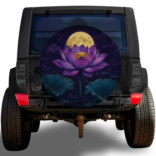 Purple Lotus Full Moon Night Garden Decor for Meditation Lovers and Boho Travelers Spare Tire Cover