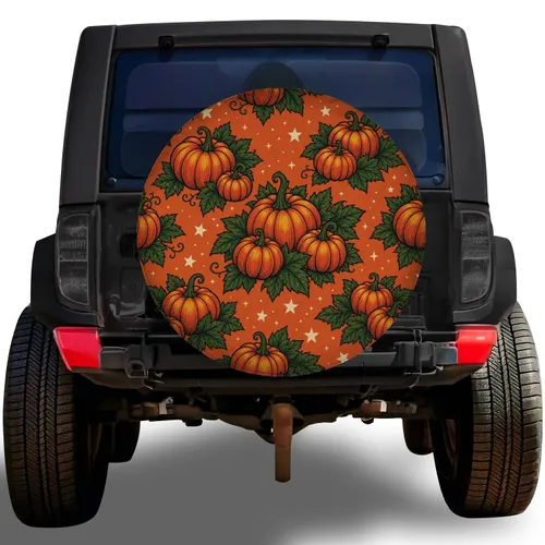 Vintage Pumpkin Clusters And Cream Stars For Cozy Fall Road Trips And Autumn Drivers Spare Tire Cover