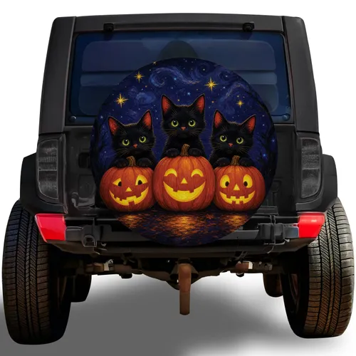 Black Kittens And Jack O Lanterns For Halloween Night Driving And Car Decor Lovers Spare Tire Cover