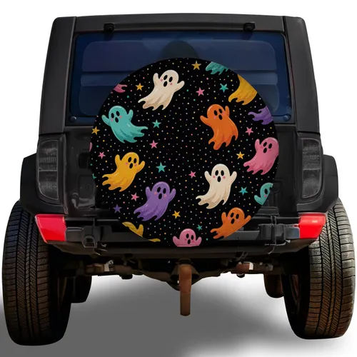 Colorful Cute Halloween Ghosts For Festive Spooky Season Road Trips And SUV Owners Spare Tire Cover