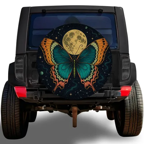Retro Cosmic Butterfly Moon Starry Sky Adventure Gift For Nature Lovers And Campers Spare Tire Cover