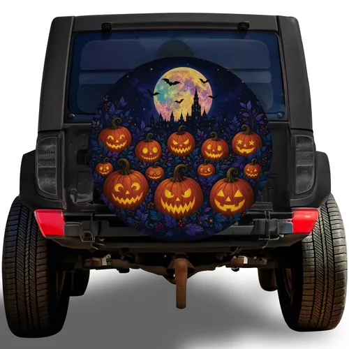 Glowing Jack O Lantern Moon Bats for Halloween Road Trips and Gothic Garden Fans Spare Tire Cover