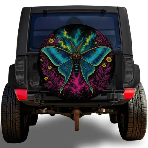 Neon Luna Moth Botanical Art For SUV Road Trips And Nature Lovers Outdoor Adventures Spare Tire Cover