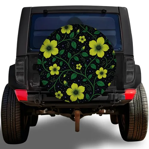 Chartreuse Wildflowers And Grapevines For Midnight Garden Outdoor Nature Enthusiasts Spare Tire Cover
