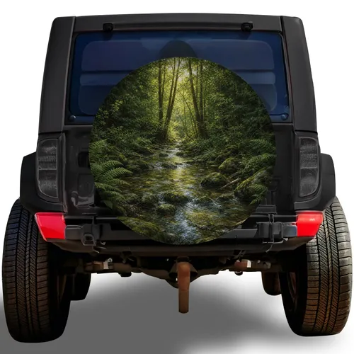 Mossy Forest Stream Scene For Nature Lovers, Camping Adventures And Scenic Road Trips Spare Tire Cover