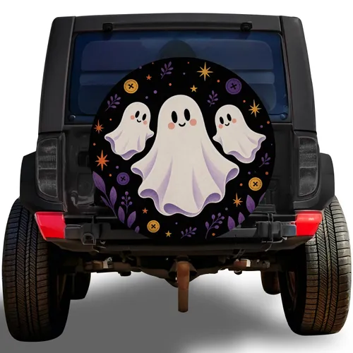 Cute Ghost Family Halloween Decor for SUVs, Campers and Autumn Road Trip Adventurers Spare Tire Cover