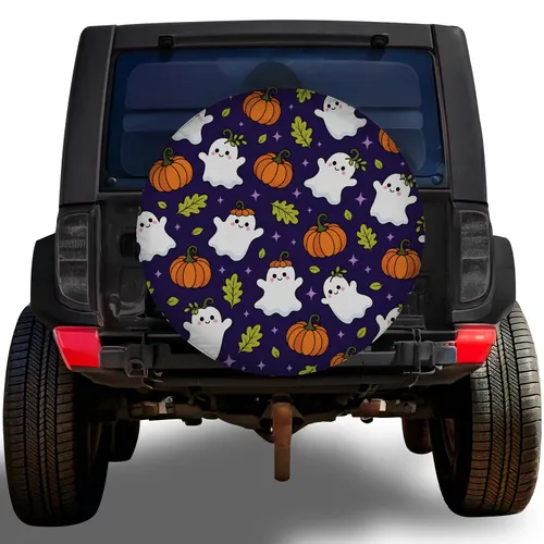 Cute Ghost Pumpkin Halloween Decor For Spooky Fall Road Trips And Outdoor Adventures Spare Tire Cover
