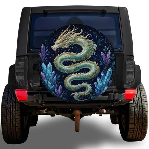 Jade Celestial Dragon With Crystal Spires For Off Road SUV Camping Adventure Lovers Spare Tire Cover