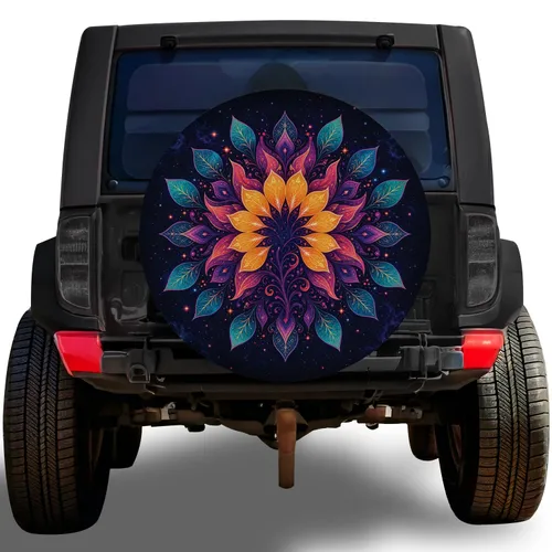 Celestial Botanical Mandala For Nighttime Overland Adventures And Boho Road Trips Spare Tire Cover